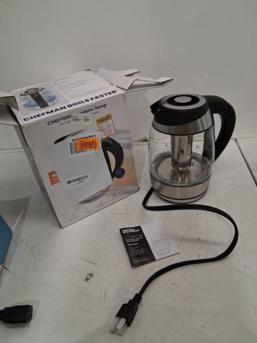 CHEFMAN CORDLESS ELECTRIC custom temp GLASS KETTLE WITH TEA INFUSER - 1.8L - STAINLESS STEEL (MODEL: RJ11-17-CTI-RL-ca-am) image 2