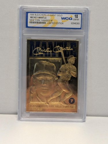 MICKEY MANTLE LTD EDITION MLB YANKEES CARD - WCG GEM MINT 10 - 1996 BLEACHERS 23K GOLD #1834 image 2