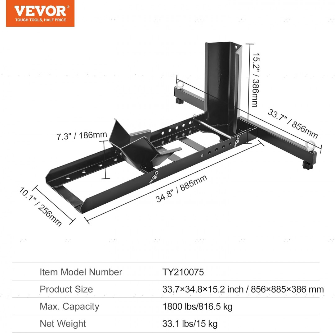 Upright Motorcycle Wheel Chock - 1800LBS Capacity - Black (Model: TY210075) image 2