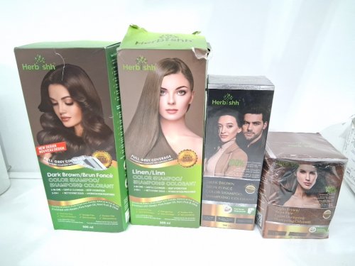 4 assorted herbishh colour shampoos - assorted sizes and colours - dark brown / linen / light brown image 2