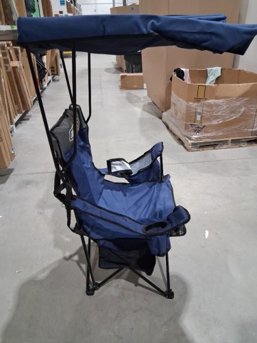 Overmont folding camping chair with cooler pocket and canopy/sun shade - 330 lbs max - blue/grey image 2