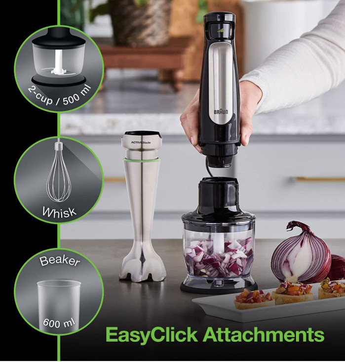 BRAUN 3-IN-1 MULTIQUICK 7 IMMERSION HAND BLENDER/CHOPPER SET - BLACK/STAINLESS STEEL (MODEL: HB701AN/MQ7035X) image 2