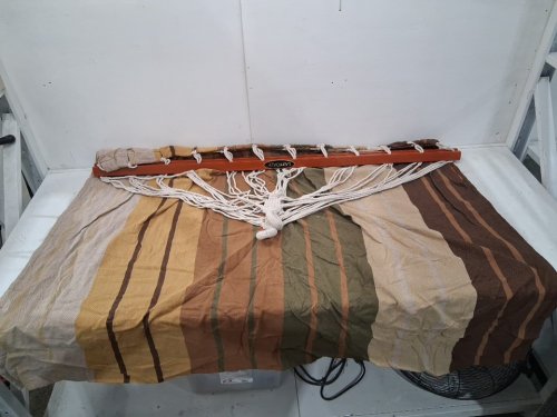 lazy daze outdoor single-layer sunbrella hammock - 12ft x 4ft - brown/khaki stripe - (model: hm-l-fb058) image 5