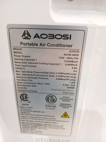 AOBOSI PORTABLE AIR CONDITIONER - REMOTE CONTROLLED, WIFI ENABLED, SILENT MODE, DEHUMIDIFIER - 10000 BTU - WHITE (MODEL: ‎ABS-A019E-06KR) image 9