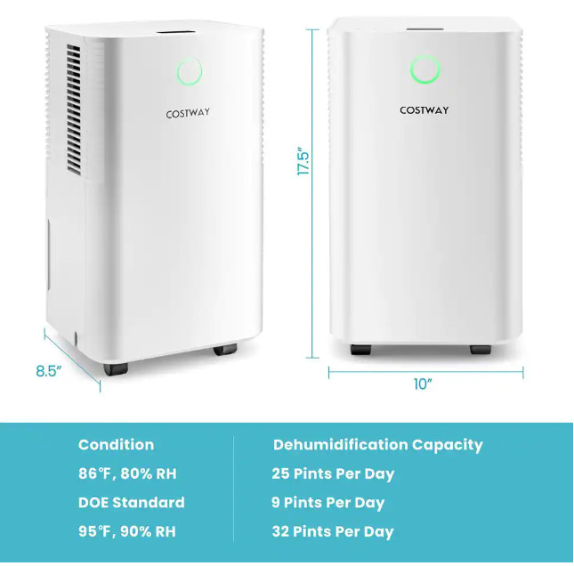 COSTWAY ADJUSTABLE PORTABLE DEHUMIDIFIER WITH DIGITAL DISPLAY & DRAINAGE HOSE - 1750SQ.FT COVERAGE - WHITE (MODEL: ES10103US-WH) image 3
