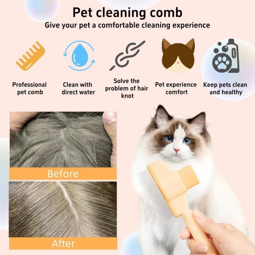 2pk TemApex Self-Cleaning Pet Comb - orange/green image 2
