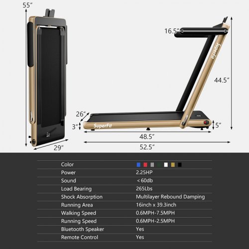 costway superfit 2-in-1 folding treadmill with APP speaker - 52.5" x 44.5" 26" - black/yellow (model: sp37592sh-ye) image 2