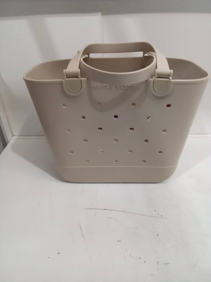 simple modern Getaway Bag Collection Waterproof Beach Bag/Rubber Tote with small pouch - large - Almond Birch image 2