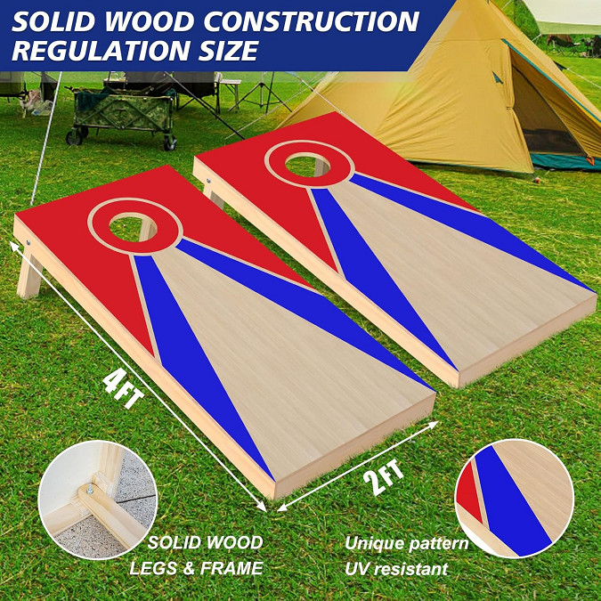 2pk pennpliy solid wooden cornhole board set with 2 corn hole toss boards & 8 bean bags - 2ft x 4ft - red/blue image 2