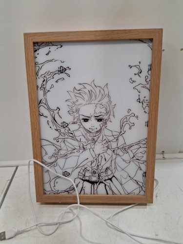DEMON SLAYER: TANJIRO & RENGOKU GLOWING FRAMED PICTURE - 12"X9" - WOODGRAIN image 3