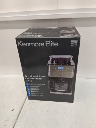 Koolatron Kenmore elite programmable grind & brew coffee maker with built-in grinder - 12 cup glass carafe - BLACK/stainless steel (model: kkecmgbss) image 3