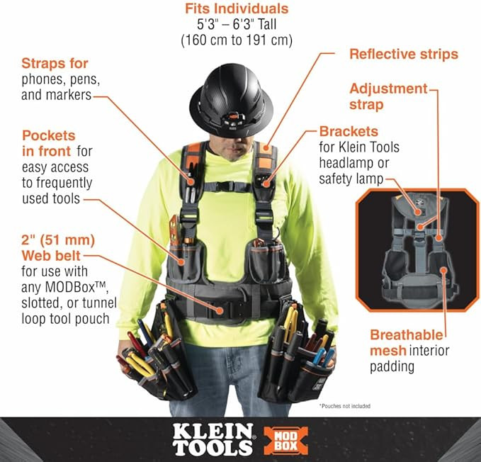 Klein tools MODbox Tool Vest Combo, for 5ft 3" - 6ft 3" people - grey/orange/black (model: 55829MB) image 2