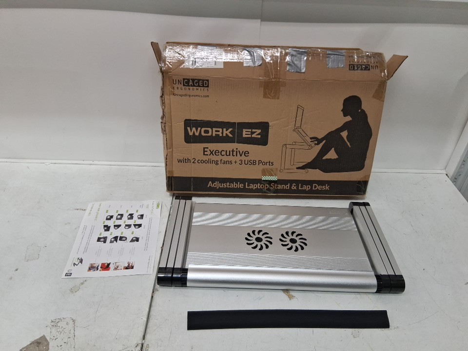 UNCAGED ERGONOMICS WORKEZ LIGHT ADJUSTABLE HEIGHT LAPTOP STAND WITH COOLING FAN - 18" X 11" - SILVER image 4
