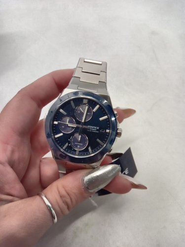 MENS CASIO Edifice Analog Chronograph Stainless Steel Blue Dial Solar WATCH - 40MM - STAINLESS STEEL (MODEL:EFS-S650D-2A) image 4