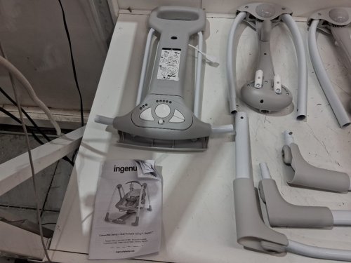 Ingenuity 2-in-1 convertme compact portable baby swing & seat with vibrations & nature sounds - battery powered - 20lbs max - raylan theme/grey (model: ‎12189) image 4