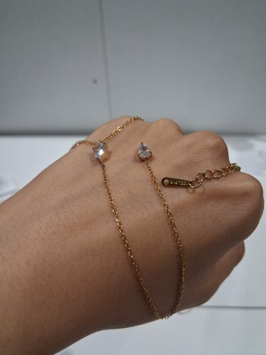 stainless steel cubic zirconia pendant drop chain necklace - 17.5" - 19"/5.5" drop - gold image 4