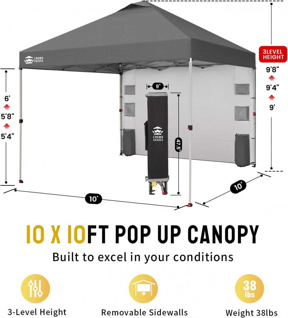 Crown Shades Pop-Up Shade Canopy With Carry Bag - 10FT x 10FT - Black image 2
