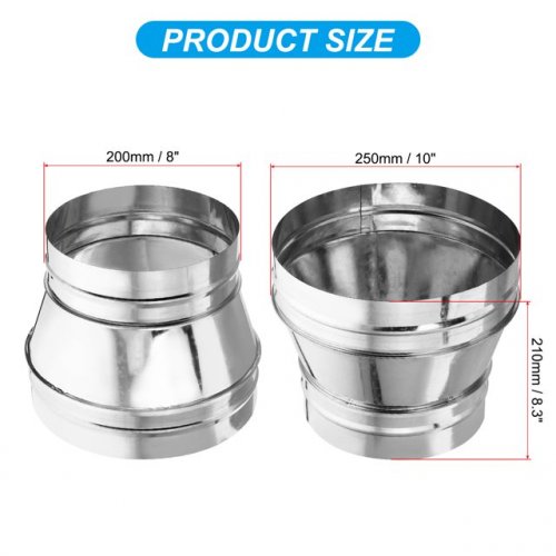 Steel Adapter Pipe Fitting Round Duct Reducer - 10" X 8" - SILVER image 2