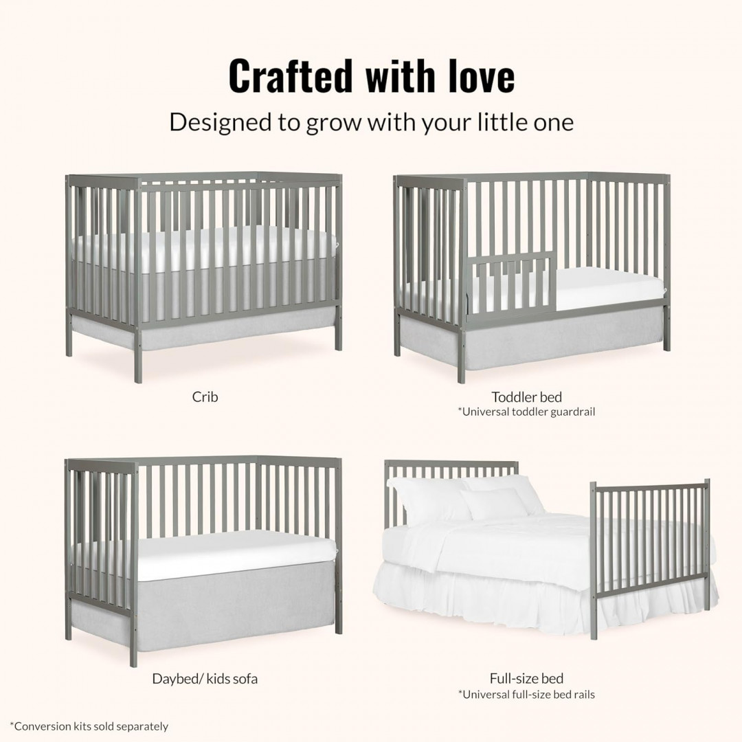 Dream On Me Synergy 5-In-1 Convertible Crib - 53" x 39" x 29" - Grey (MODEL: 657AAA) image 3