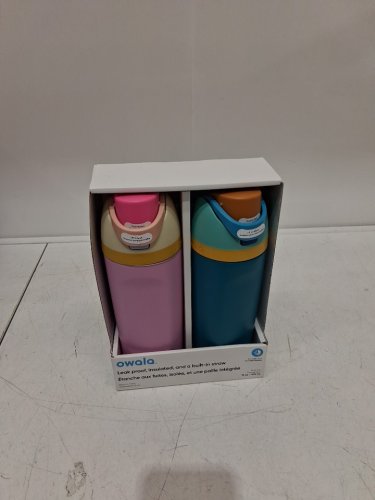 2pk Owala FreeSip Stainless Steel Water Bottles with straws - 16oz - pink/green (model: 2856617) image 2