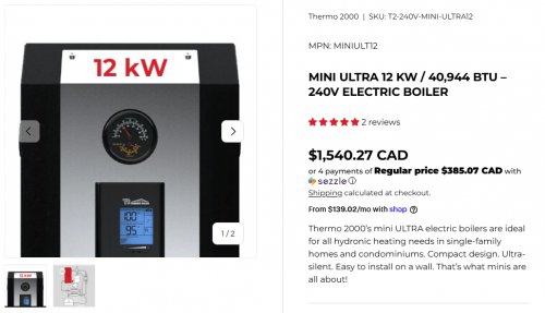 NORDIC RADIANT THERMO 2000 MINI ULTRA ELECTRIC WATER HEATER/BOILER - 40,944 BTU - 12KW - 240 V (MODEL: T2-240 V-MINI-ULTRA12) image 2