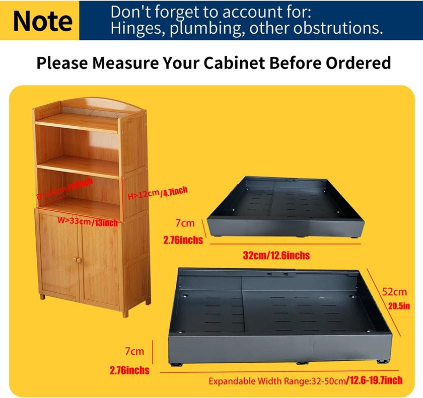 2pk Expandable Pull-Out Cabinet - 20.5" DEEP - 12.9" to 19.6" - BLACK - (Model: 5UQL) image 2