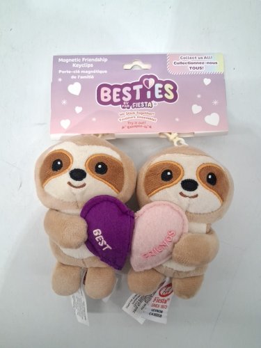 2pc fiesta toy besties magnet heart SLOTH keychains - 5.5" - BROWN/WHITE image 2