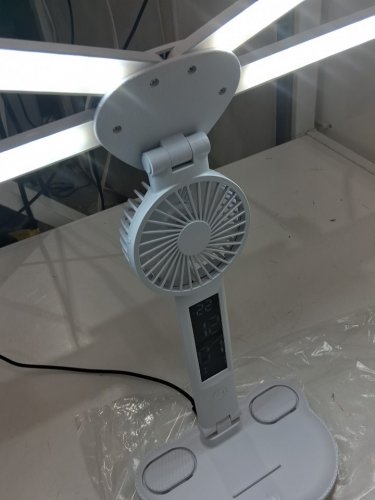 Led Desk Lamp Fan Night Light with Clock - Foldable Table Lamp with Pen Holder, 3 Brightness Levels, USB Charging Port - white image 4