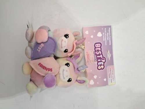 2pc fiesta toy besties magnet heart unicorn keychains - 5.5" - pink/purple image 2