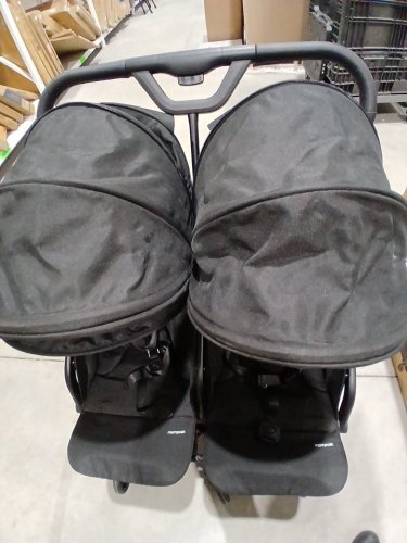 Mompush Lithe X2 easy fold lightweight double stroller with recline & rain cover for newborns & toddlers - Black (Model: S3101-ND) image 5