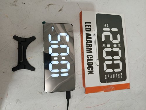 led mirror alarm clock, battery or usb powered - black image 2