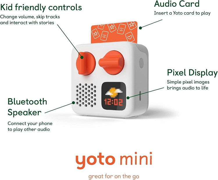 2PC yoto mini portable Bluetooth audio player with make-your-own card - 3-12+ y/o - white / orange (Model: PRMNXX02847) image 2