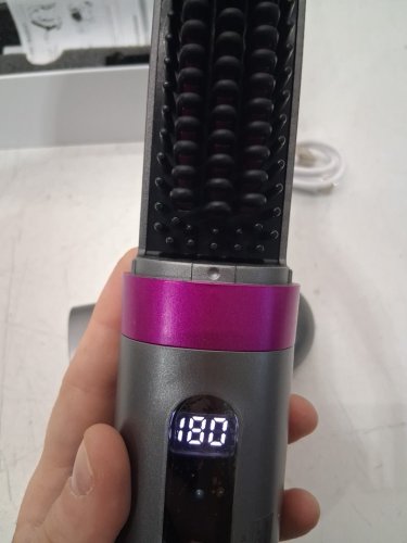 veganova Portable Cordless Hair Straightener Brush with 3 heat settings - grey/pink image 4
