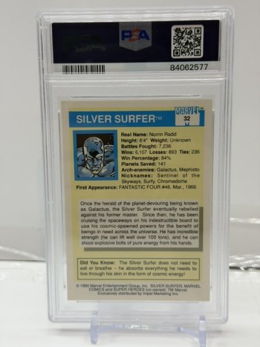 PSA GRADED 9 MINT 1990 MARVEL UNIVERSE SILVER SURFER CARD (#32) image 3