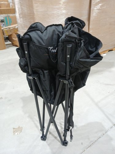 Overmount Oversized Folding Camping Chair with carry bag - 400lbs cap - black/light grey image 4