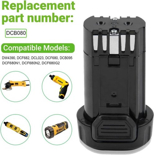 HANAIX 8V LI-LION BATTERY for Dewalt DCB080/DW4390/DCF680/DCF680N1/DCB095- 2000mAh image 3