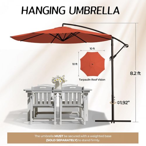 MUCHENGHY Patio Offset Outdoor Umbrella Cantilever Hanging Umbrellas with Crank & Cross Base 8 RIBS - 10ft - red/black image 4