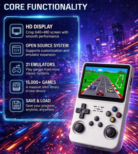 R36S Retro Handheld Game Console - Ark OS, 15,000+ Games (NES, GBA, N64, PS1, PSP, more!), 3.5" Display - 128GB - Transparent Red image 2