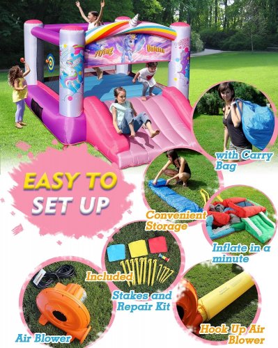 ACTION AIR UNICORN BOUNCY CASTLE WITH SLIDE - 10FT X 8FT X 6FT - FLYING UNICORN THEME (MODEL: 9700) image 3
