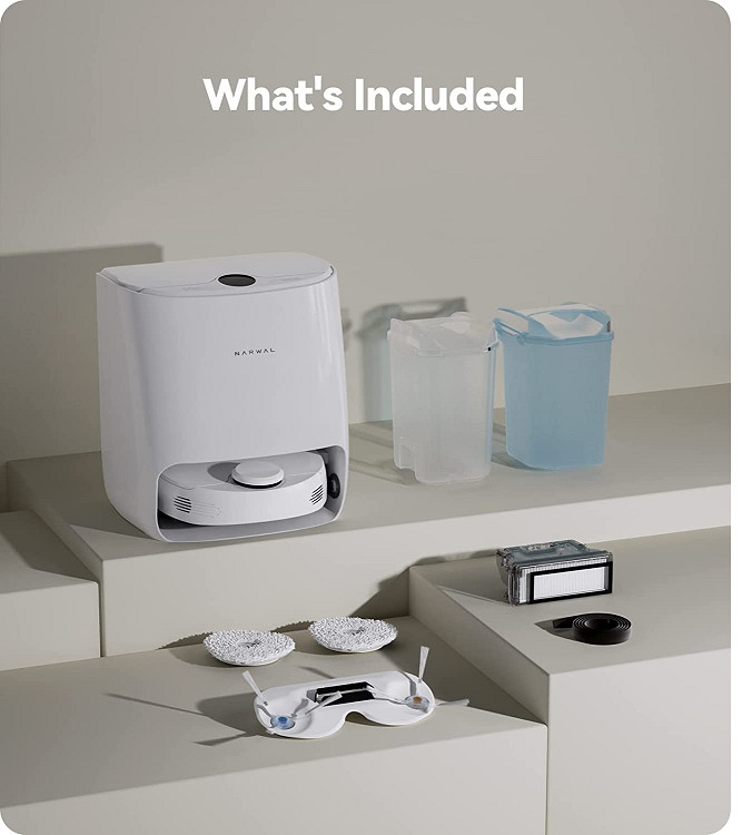 narwal 4-in-1 t10 robot vacuum- sweep/mop/wash/dry with self cleaning station- built in 5l water tank- 3000 sq/ft coverage- smart mapping-wifi & app control- white (model:yjcc007) image 2