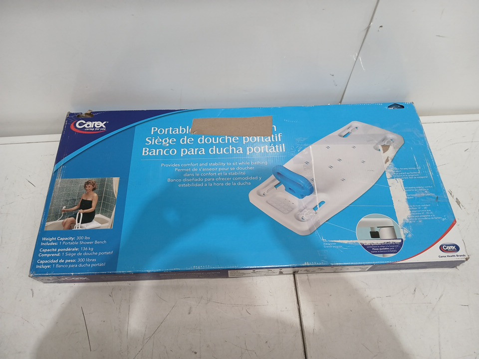 Carex Portable Shower Bench - 31" x 15" - 300lb cap - white/blue (model: b21786) image 4