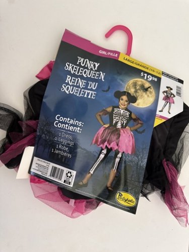 GIRLS PARTYHOLIC PUNKY SKELEQUEEN COSTUME (DRESS ONLY) - LARGE (10/12) - BLACK/PINK/WHITE image 2