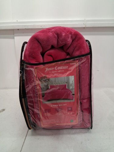 4PC juicy couture Embossed Plush Crown Comforter Set - queen - Hot pink image 3