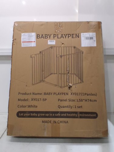 Patywaga 5-Panel Baby Playpen Safety Gate Freestanding White Metal Barrier - 22.8" x 29.1" Panels - (Model: XY017-5P) image 2