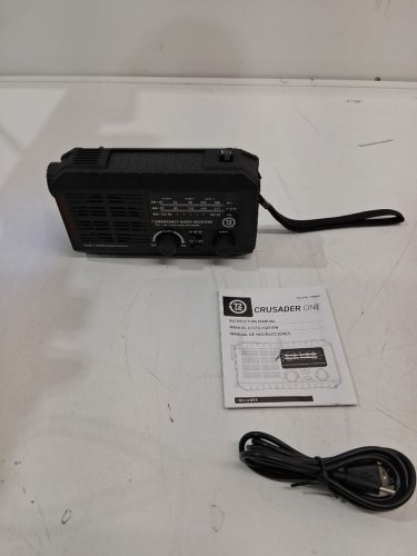 crusader one noaa hand crank solar battery-powered flashlight and analog am/fm radio - black (model: 72H-038) image 2