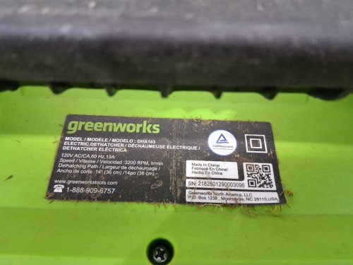 GREENWORKS CORDED DETHATCHER - 120V - 13AMP - 14" - GREEN/BLACK (MODEL: DHA103) image 9