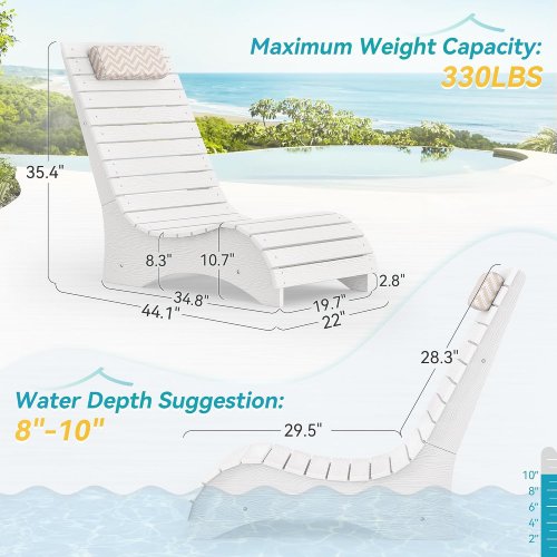 2pk Homenjoy outdoor pool lounge chair with headrest pillow - 300lbs max - white - (model: jj00319) image 2