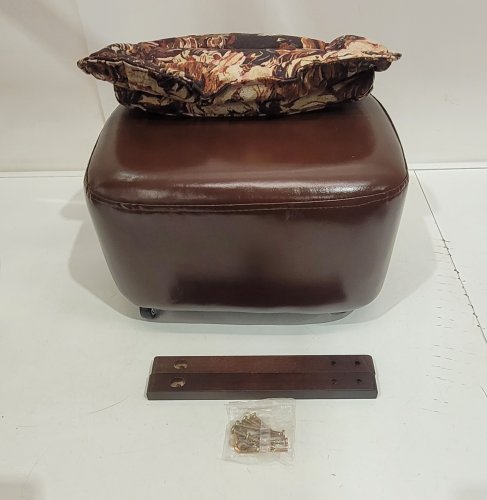 LEATHER ROLLING STOOL WITH BACKREST - 14D X 16W X 10H - BROWN image 3
