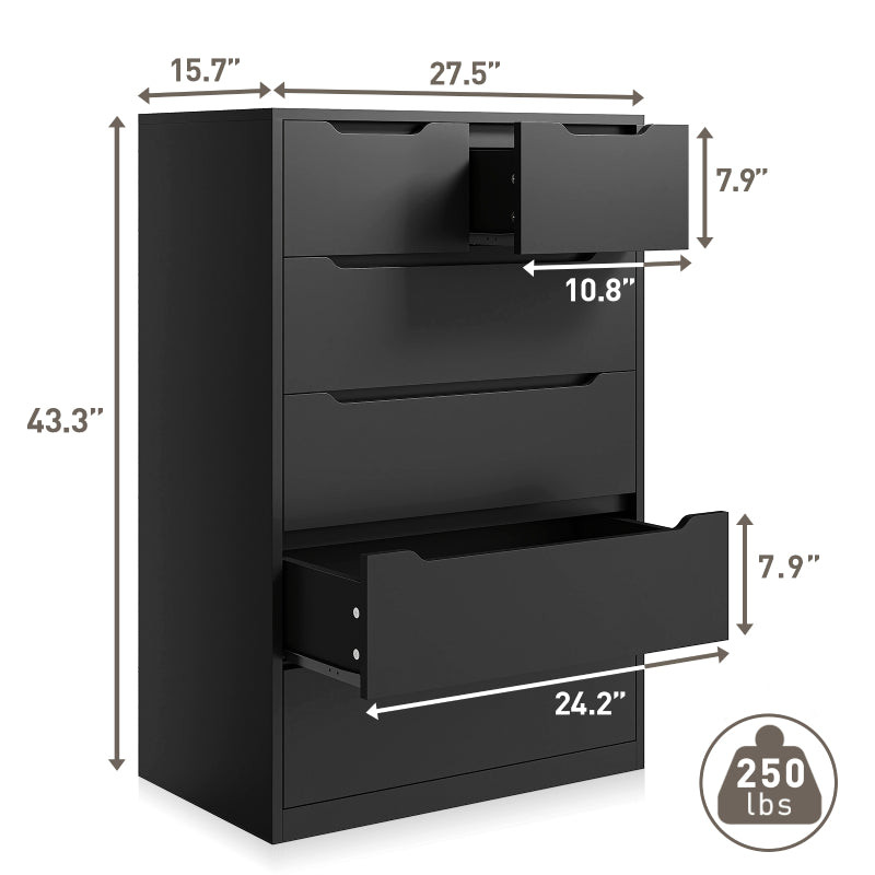 reibii 6 drawer wooden wooden dresser - 43" x 27" x 16" - WHITE (model: uswdr6dWH-JYB) image 2