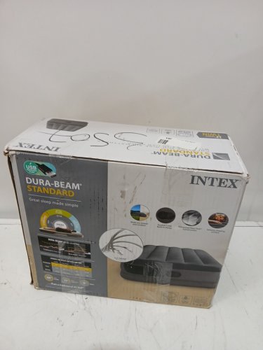 intex dura-beam standard prestige air mattress with built-in usb electric pump - Twin - 39" x 65" x 12" - grey (model: 64112e) image 2